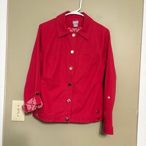 Chico’s Womens Pink Red Button Front Roll Tab Cuff Casual Jacket size 0/S/4